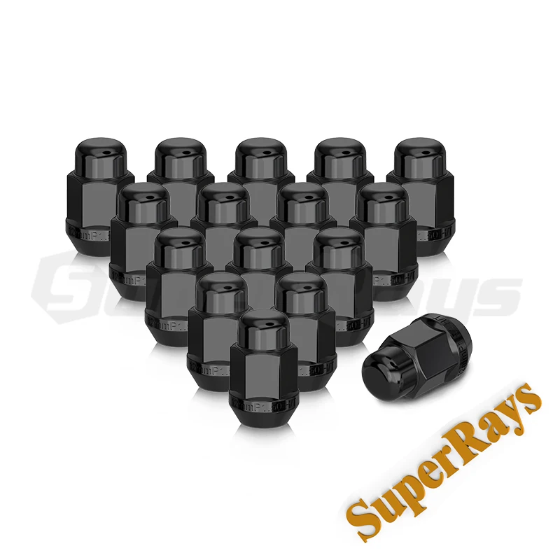 SUPERRAYS 19mm Hexagonail cone seat black chrome Wheel Lug Nut with H/T steel seal