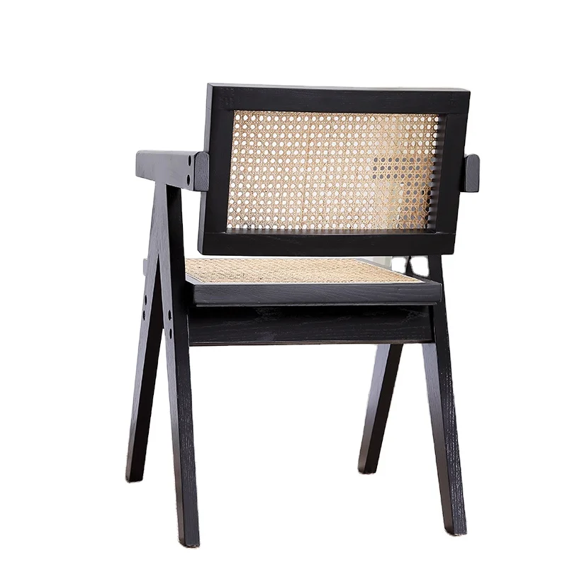 Northern Europe imported from Indonesia rattan woven solid wood frame hotel apartment arm dining chair