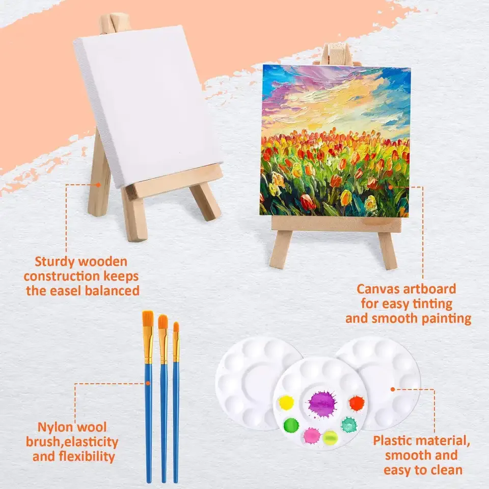 Xin Bowen Wholesale 24pcs Art Blank Cotton Painting Canvas  3 x 3 Inch Painting Canvas With Brushes Palettes