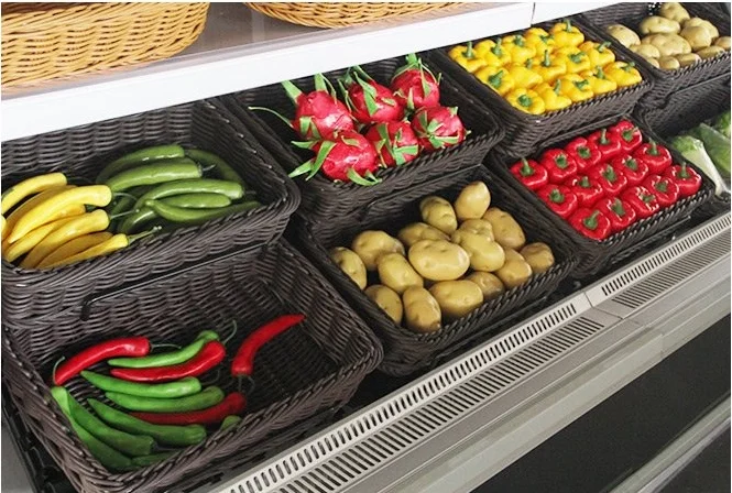 Yulin Jiafu Rectangle Plastic PP Rattan Basket for Storing Fruit Vegetables and Sundries