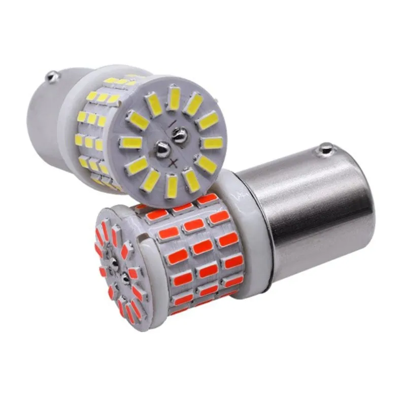Ceramic High Quality 57SMD 3014 Car Light Canbus Ba15S BAY15D Brake Light 12V 24V White Red Amber Car Turn Signal Light