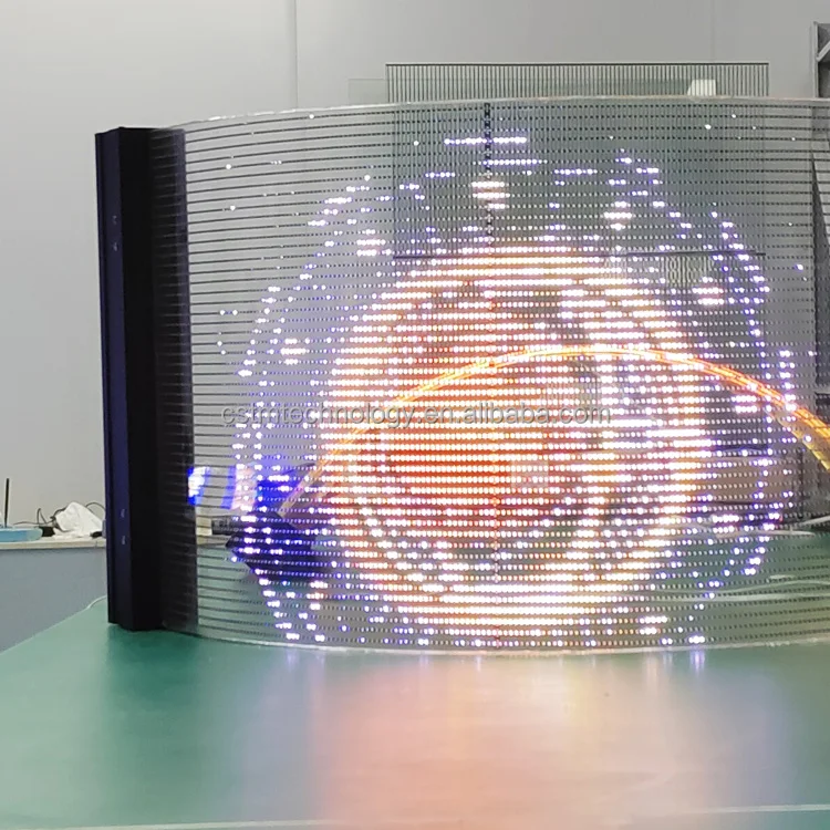 Arc LED Screen Exterior Advertising Glass Screen 3D Video Display Staircase LED al aire libre LED Glass Display Smart Glass