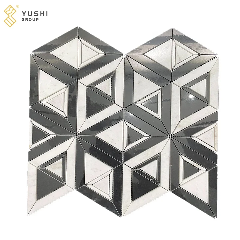 Yushi Custom Modern Style Natural Stone Design Nero Marquina Frozen White Marble Mosaic Tile  for Home Decor Bathroom Interior