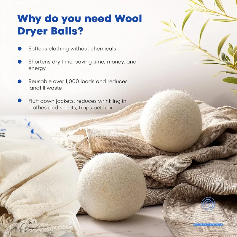 Wool Dryer Balls Natural Fabric Softener Reusable Reduces Static and Wrinkles Saves Drying Time Alternative to Dryer Sheets