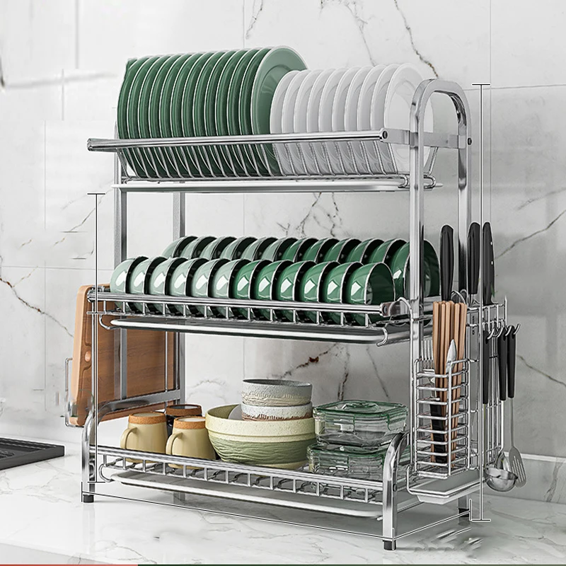 New hot-selling multifunctional 2-layer 3 tiers silver 304 stainless steel dish storage rack drain racking