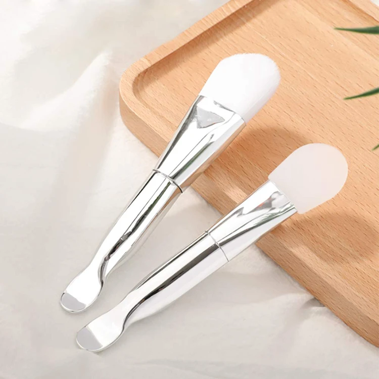 Wholesale Custom Hier Mini Dual Sided Mask Brushes Makeup Double End Plastic Fan Masking Brush And Cosmetic Spatula With  Logo