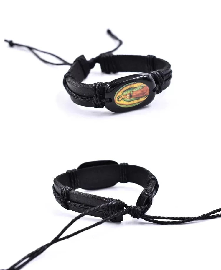 Wholesale Religious Holy Mother Maria Love Jesus Christ Cross Charm Christian Gift Jesus Bang Leather Bracelet