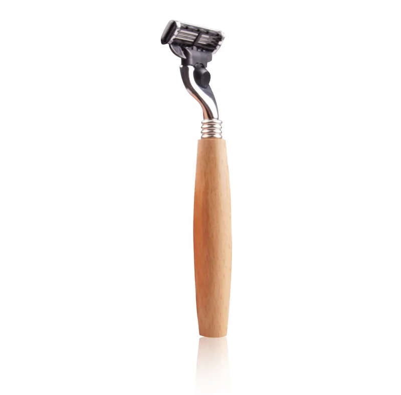 Shaving razor for shaving with wood handle with 3 layer baldes