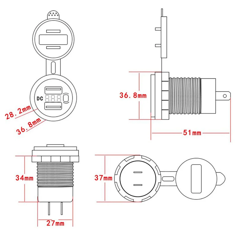 Type C PD QC3.0 2 USB Mobile Phone fast car charger Cigarette Lighter Socket 12V power Adapter QC3.0 USB car charger Outlet