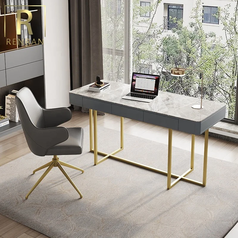 Modern design home office computer desks marble top writing table with chair luxury office furniture laptop tables
