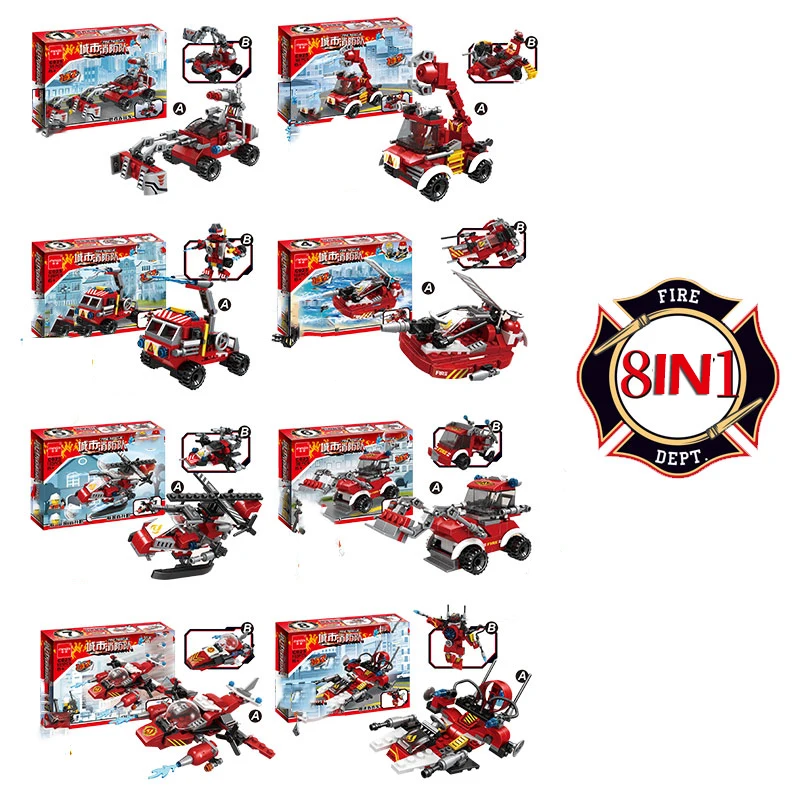 City Series Fire Truck 8 in 1 Building Blocks Toys with Small Figures DIY Assembly 805pcs Blocks Construction Toys for Kids