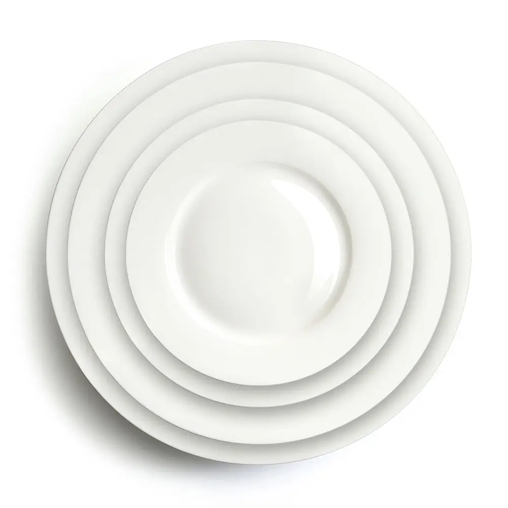 Wholesale 2024 Custom White Porcelain Ceramic Restaurant Desert Plates Chinese Turkish round Shape Engraving Technique Food Use