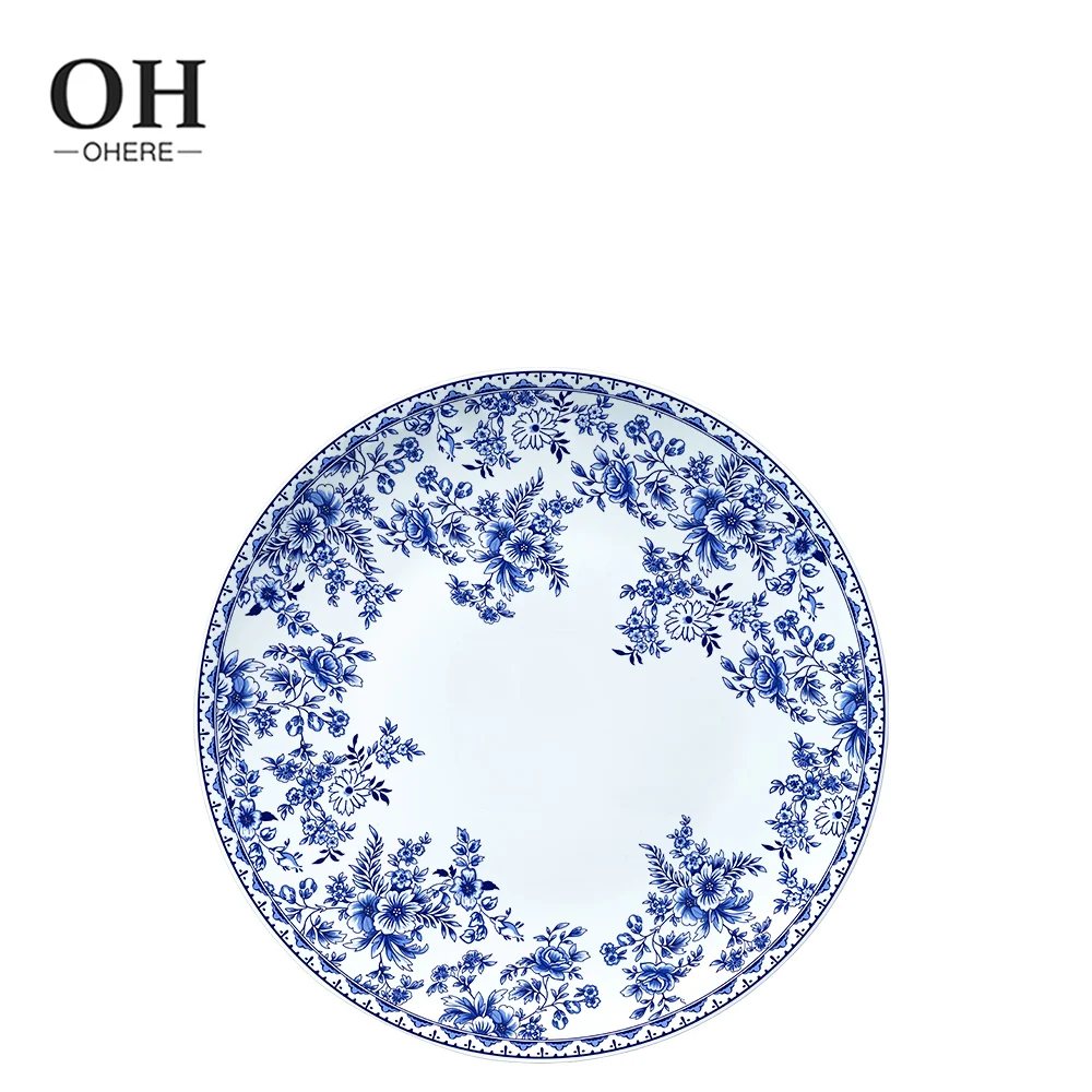 Dinner Plate with Blue&White Flower Porcelain Charger Plate Dish Wholesale Ceramic Dinner Det for Weeding&Rental&Party