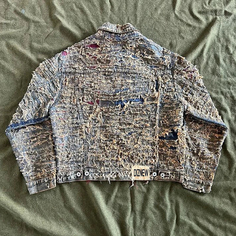 DiZNEW Jacket man Custom made high quality distressed heavy button jeans jacket for men