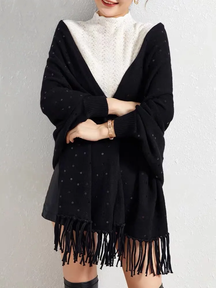 Simple multicolor warm knitted shoulder mink blanket poncho scarves shawls for women