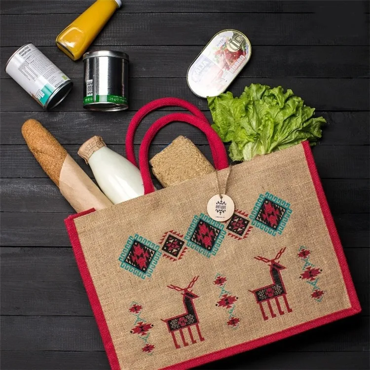 Hot sell customized brown high quality custom eco friendly printing burlap tote  gift shopping jute bag