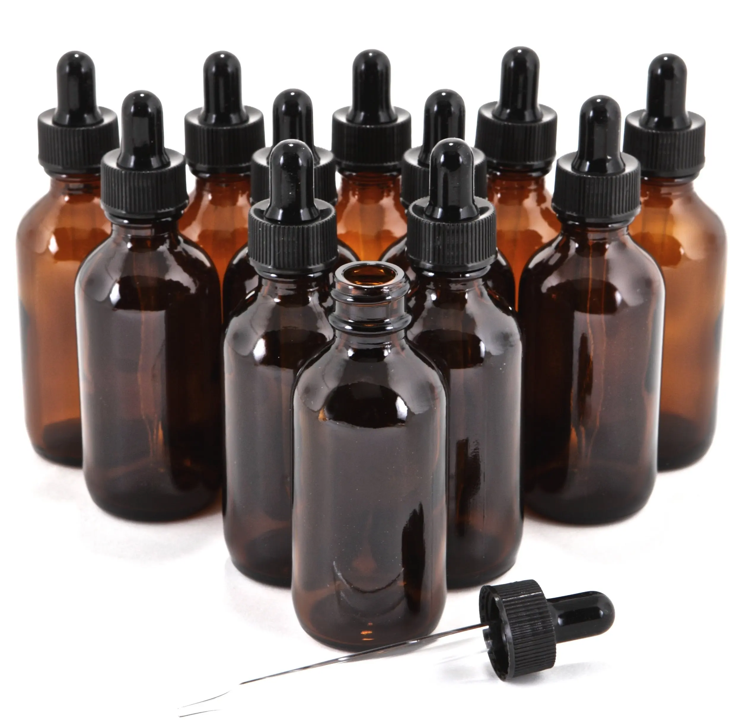 Thick Dark Leakproof Essential Oils Bottles Bottles with Dropper Amber Tincture Glass 1oz 2oz 4oz Cosmetic Screen Printing