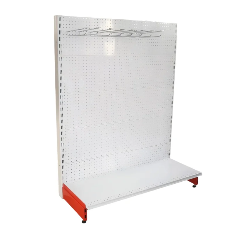 Supermarket metal shelving of heavy duty capacity with perforated back panel ZA style of slant shelf bracket