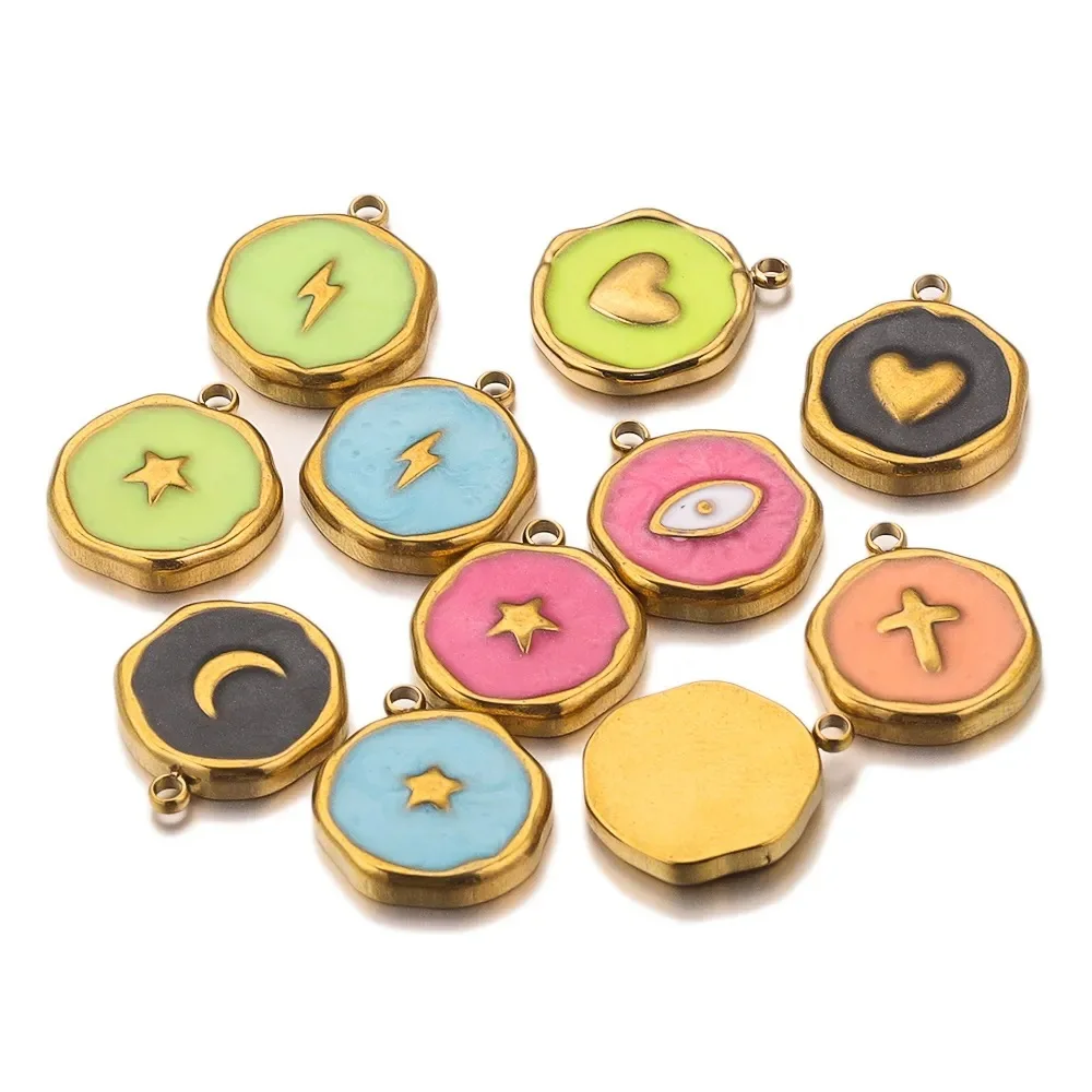 Stainless Steel Enamel Charms Moon Cross Star Heart Pendants Multicolor for DIY Necklace Jewelry Making Supplies Crafts 1