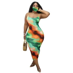 S-3XL 2022 Summer Casual New plus size women clothing sexy halter Loose Tie dye Sleeveless Maxi Dress
