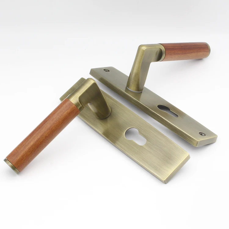 OEM Wood Door Handle Square Bend Inner Door Locks Handle Set With Locks