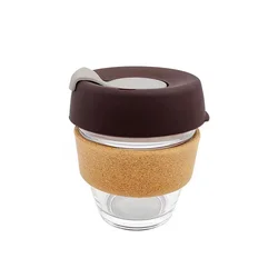 Eco Friendly Reusable Heat Resistant 250ml 350ml 450ml Glass Coffee Cup Mug with Silicone Lid Cap Cork Band