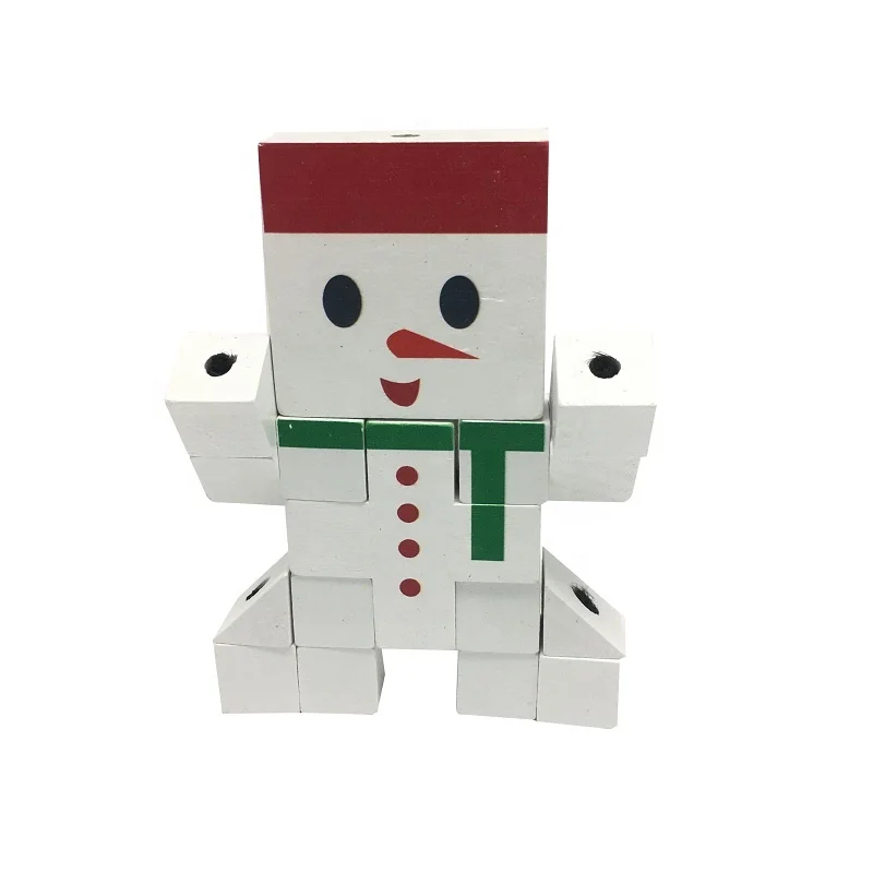 New wooden robot brain cube Christmas Snowman challenge puzzle