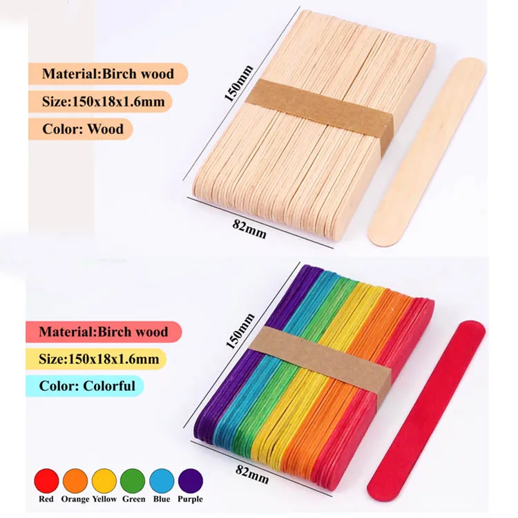 Foska Biodegradable Food Grade 18MM Width Rainbow Colorful and Natural Wood Craft Sticks for Popsicle Ice Cream Sticks