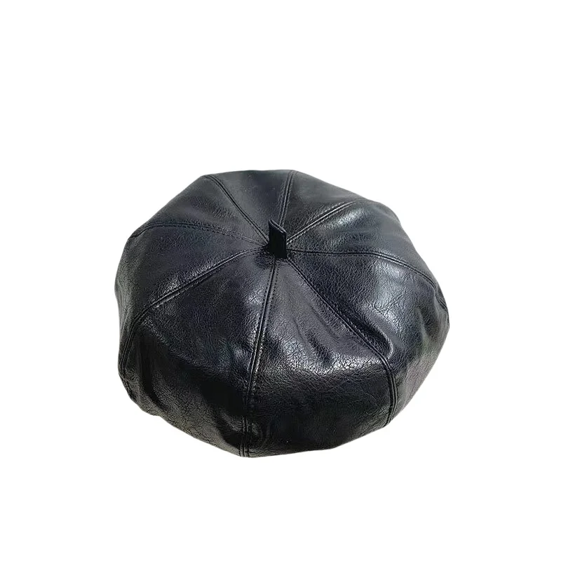 Wholesale Custom Fashion Painter Artist Ladies Winter Fall Painter style Ladies Solid color warm PU leather beret hat