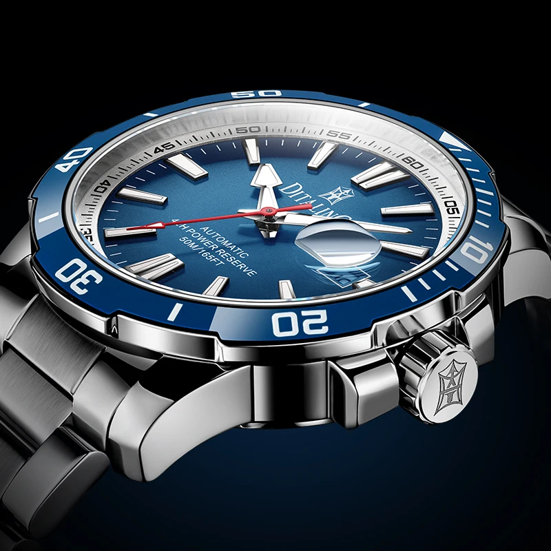 DITALING Stainless Steel Men Wrist Watch Diver Waterproof Rubber Strap Automatic Watches