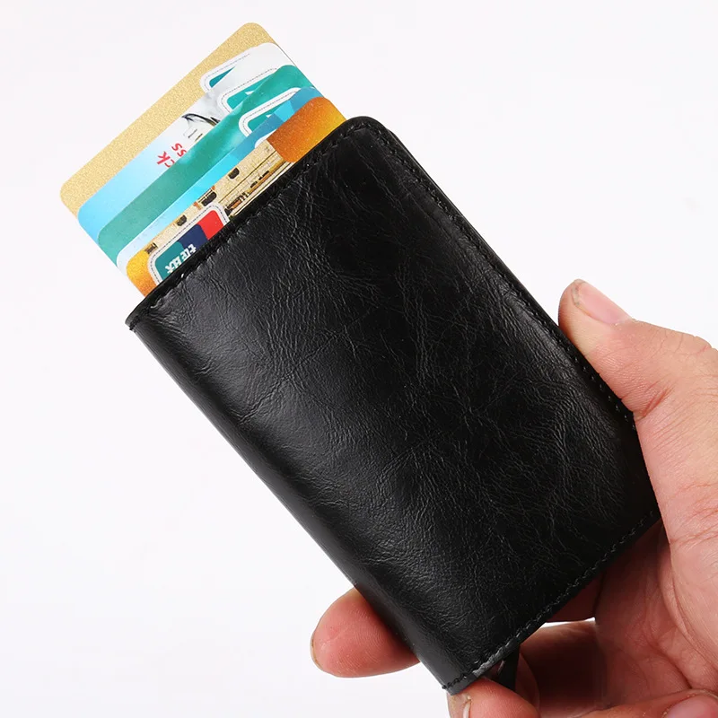 X-World Quick Card Access PU Leather and Aluminum RFID Blocking Pop Up Card Holder Wallet Case with Different Colors for Men