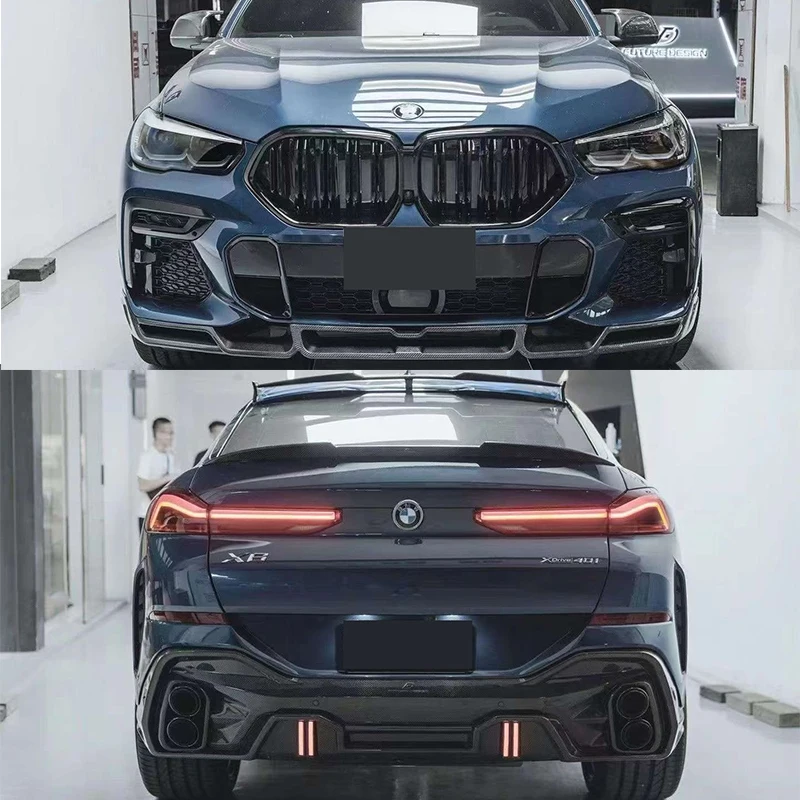 Комплект для тела Runde из углеродного волокна для 19-22 Bmw X6 G06 FD, стильный комплект для тела, передняя боковая юбка, задний диффузор, верхнее крыло, спойлер
