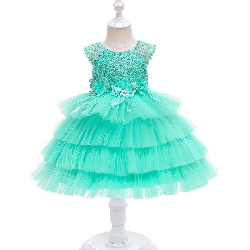 Kids new design one piece cake dresses ball gown floral baby girl modern dress