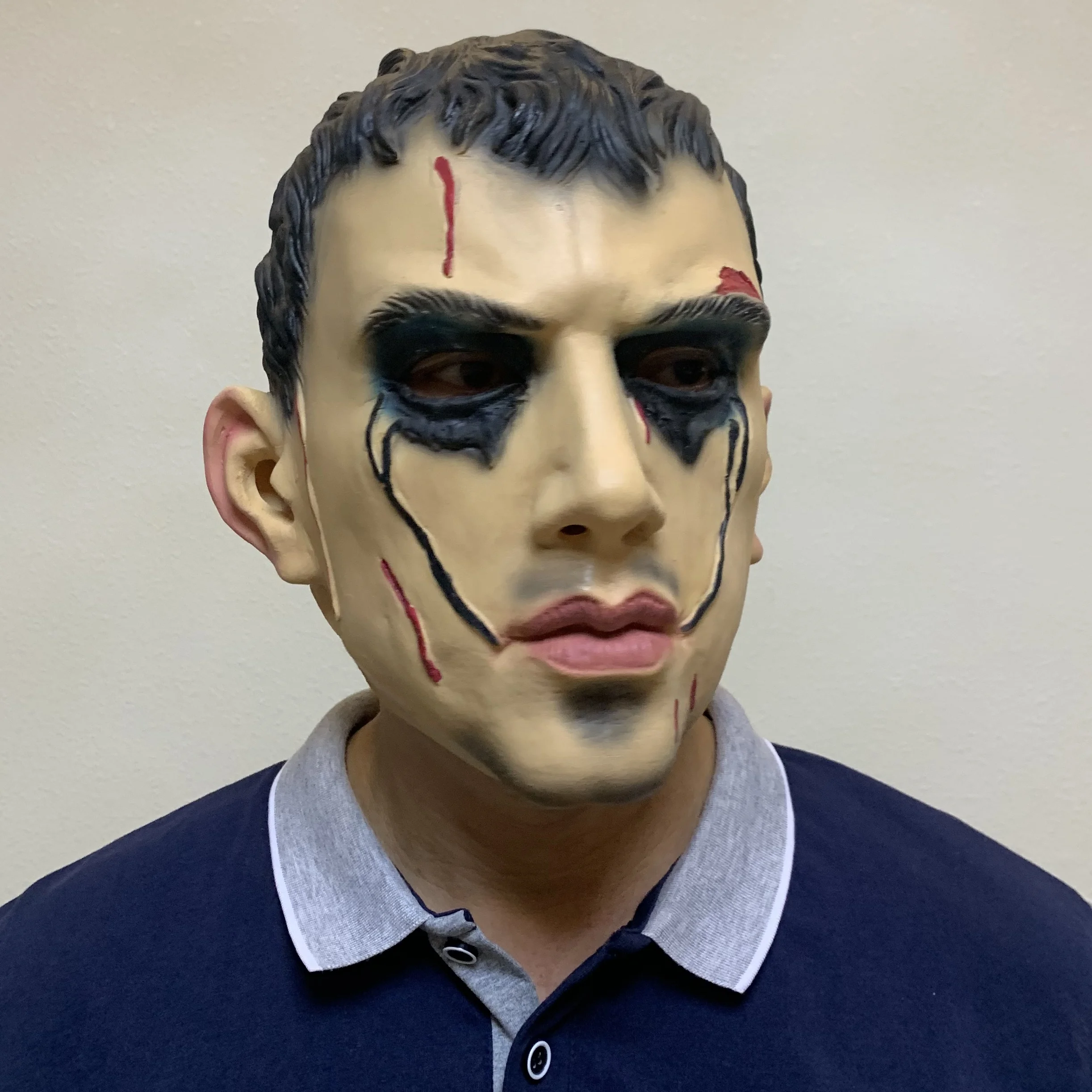 Realistic Male Head Hard Man Angry Human Face Mask Bloody Full Head Latex Masks Movie The Crow/The Woods Bill Skarsgard Mask