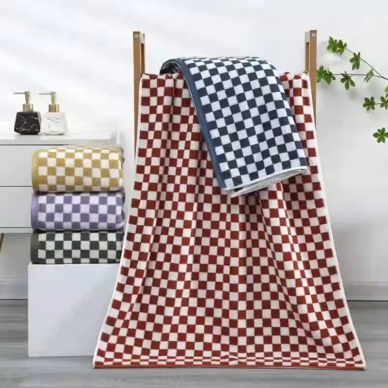 Ready Stock Hebei Gaoyang Cotton Checker Face Towel Bath Towels 35x75 70*140cm 2in1 3in1 Set Available Checkered Checkerboard