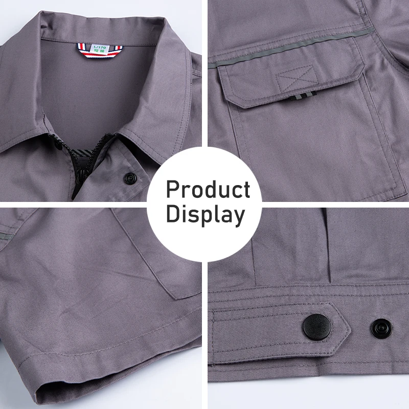 Workwear Shoes Construction with Pockets Zipper Short Sleeve Uniform Sets High Quality Men Overalls Work Uniforms Suits