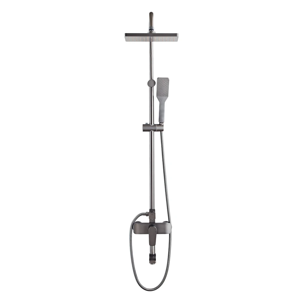YUNDOOM OEM Gun Grey Bath Shower Set  Ducha Chuveiro Space Aluminium Bathroom 3 Function Shower Mixer Bath & Shower Faucet