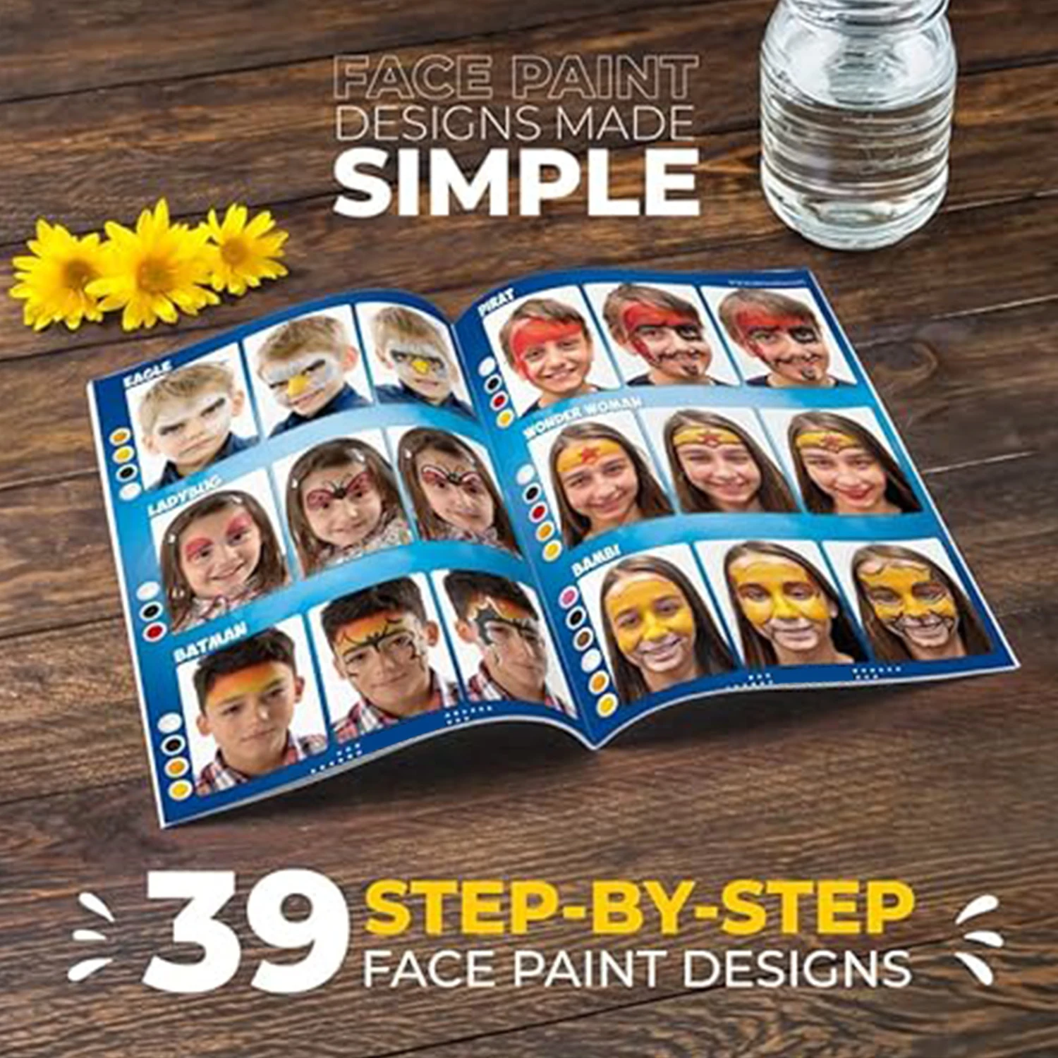 24 Colors Safe and Easy to Use Face Paint Kit  for Kids,Stencils, Book, and Professional Halloween Makeup Kit