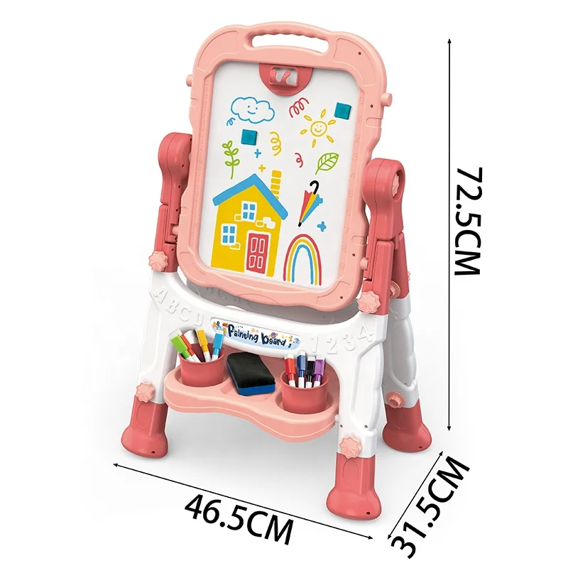 Kids Art Easel with Painting Accessories Double-Sided Large Adjustable Standing Rotatable Magnetic Drawing Board Toys