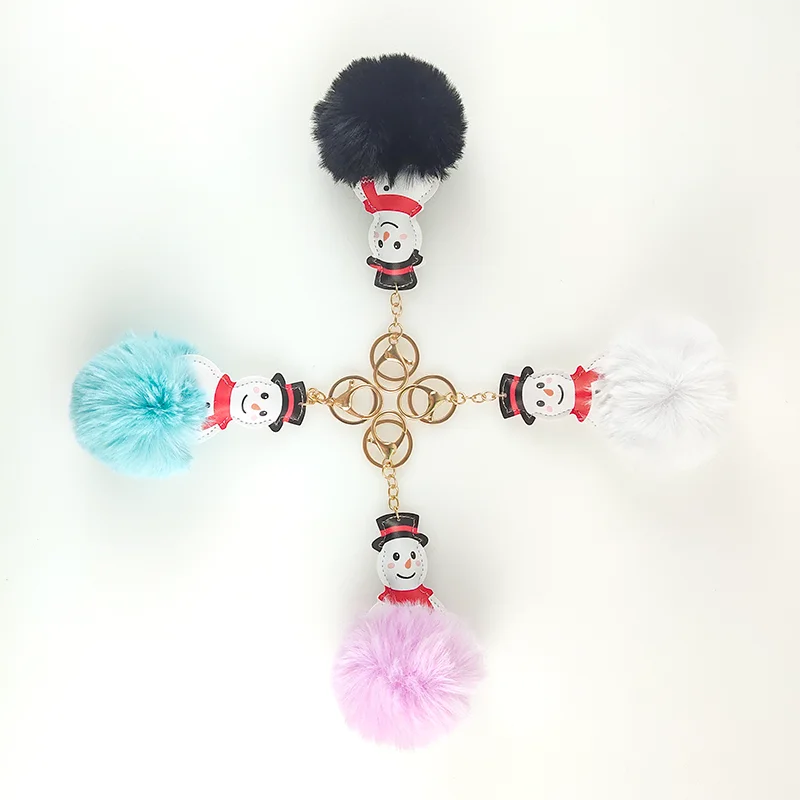 10cm Fluffy Fake Rex Santa Snow Man Fur Pompom bulk puff Ball Mini furry keychain Pom Pom fur ball keychains for Christmas gift