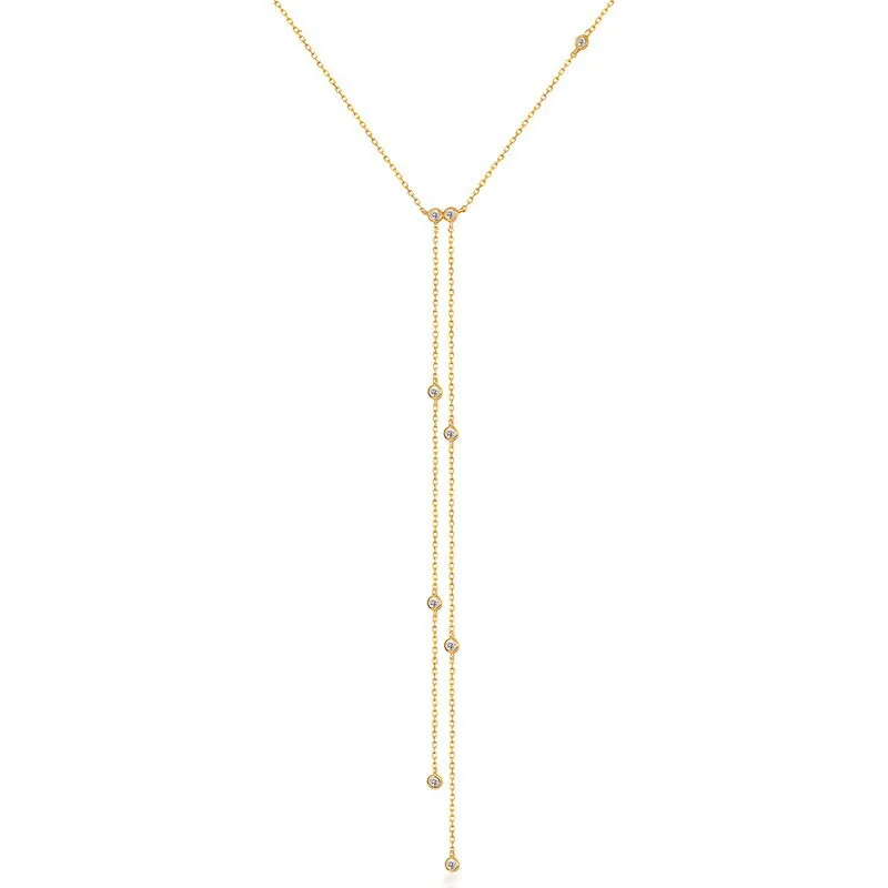 The long white zirconium 925 silver plating light luxury show thin fringe chain sweater tassel necklace