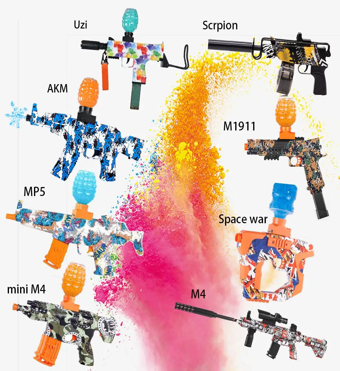 Upper Electric Blaster Toy Guns AKM47 M4 Splatter Ball Gun With Beads Plastic Toy Gun