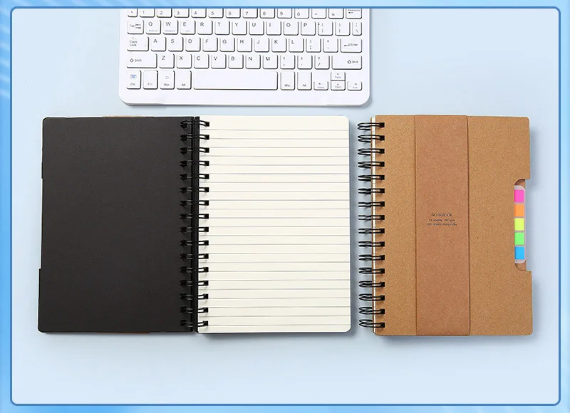 Wholesale Custom School stationary Kraft paper cover sticker book reusable pocket Spiral legal sticky memo notepads with logo