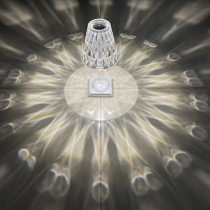 New Design Clear Creative Table Night Light Portable Touch Crystal Diamonds Rechargeable Table Lamp Reflected Light Bedside Lamp