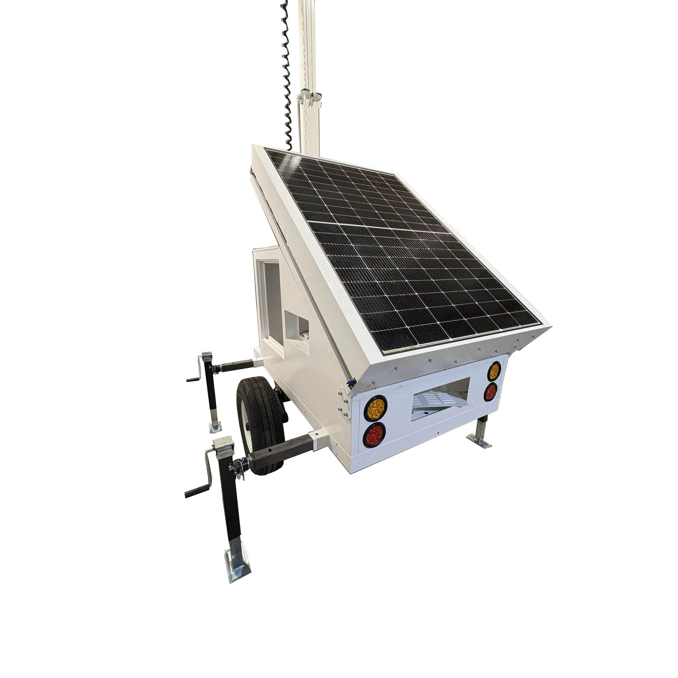 Security camera mobile solar trailer with remote intercom for concerts and music festivals