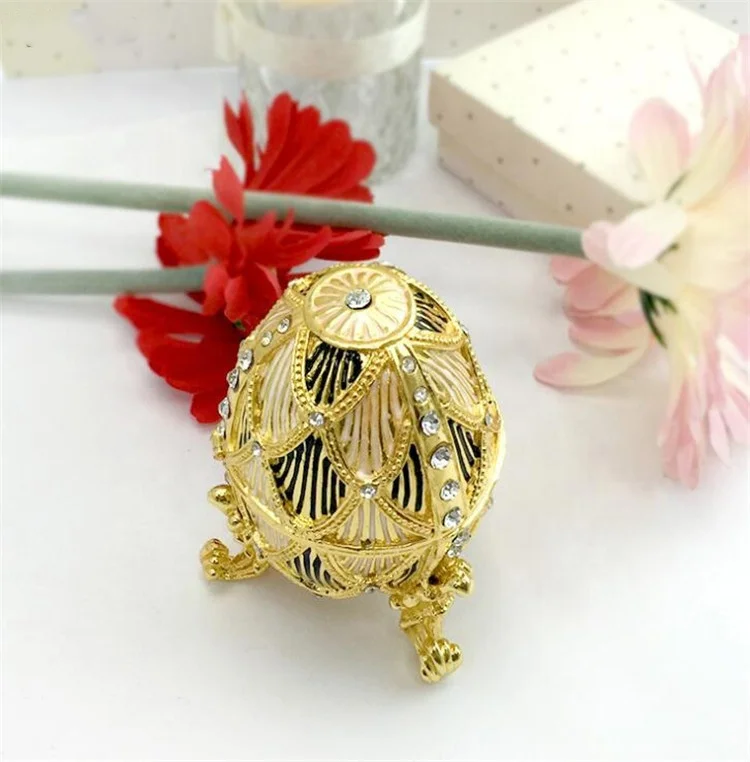 New design Hand Enameled Zinc Alloy Easter Faberge Egg Jewelry Trinket Box for Home Decoration wholesale