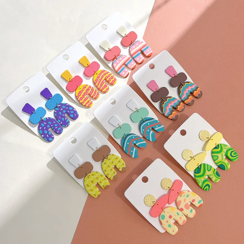 2023 Polymer Clay Jewelry U-shaped Polymer Clay Earrings Handmade Soft Round Statement Earrings Polymer Clay Earrings