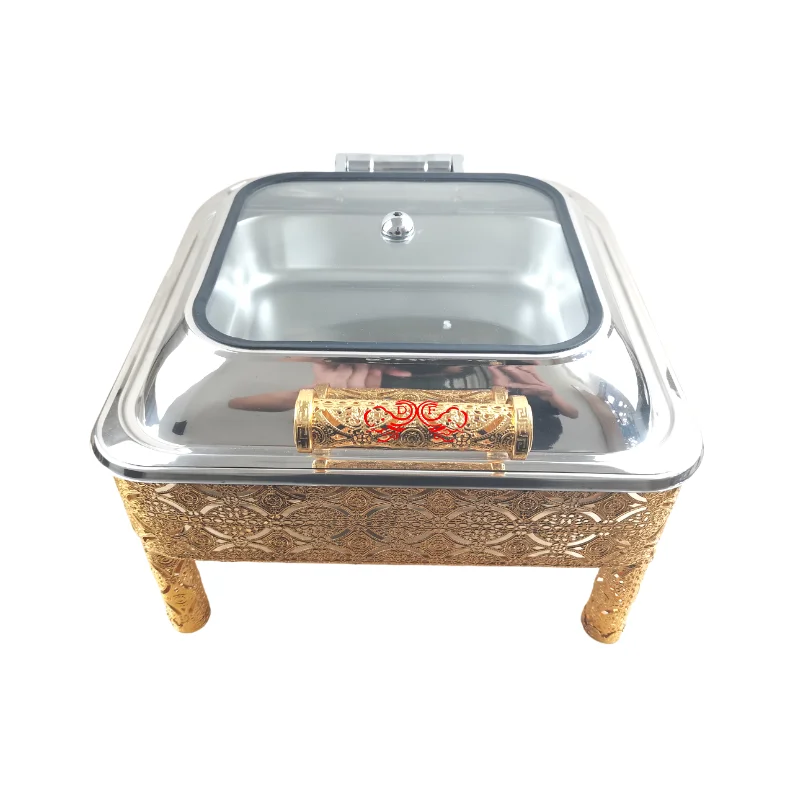 DF trading house new design stainless steel chafing dish gold food warmer  hotel buffet  luxury chafing dish gold square buffet