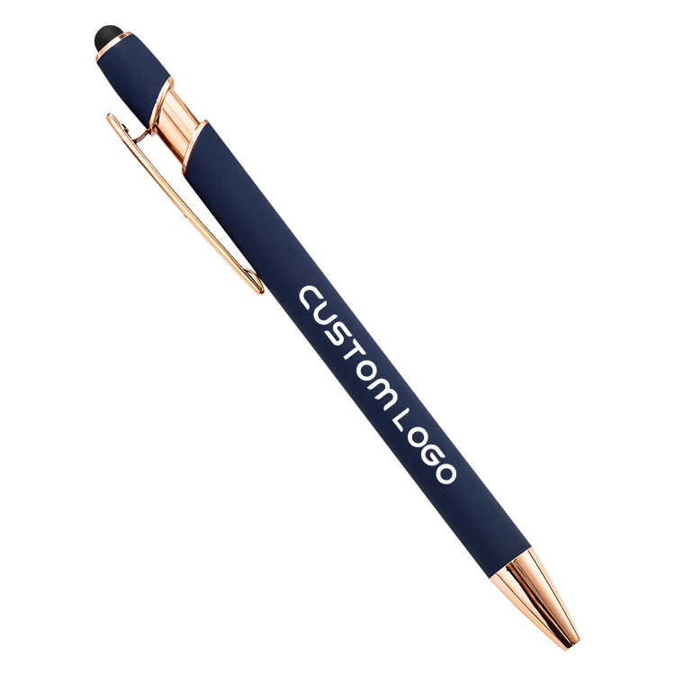 Promotional Business Aluminum Ballpoint Stylus Pen Metal Rose Gold Ballpoint Pens Touch Screens Rubber Ball point Pens