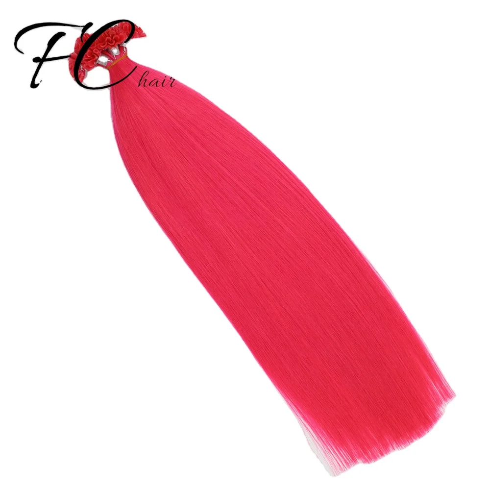 FanCun Pink Fashion U Tip Hair Extensions Brazilian Virgin Remy Human Hair Prebonded Keratin Nail Tip Hair Extension 1g/pcs